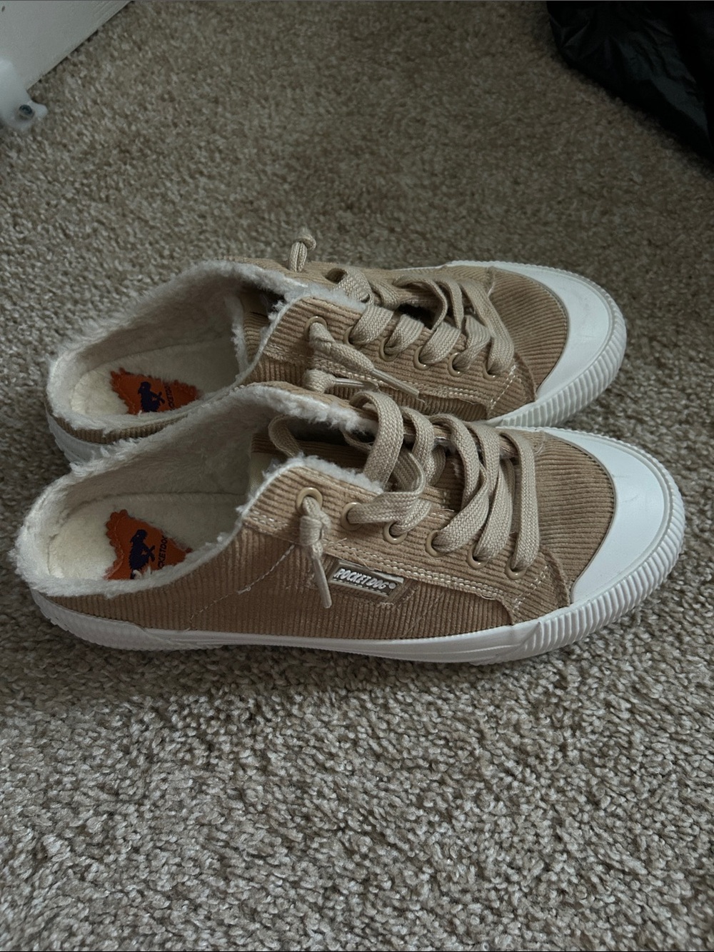 Womens Beige Corduroy Lace-Up Sneakers with Plush Lining